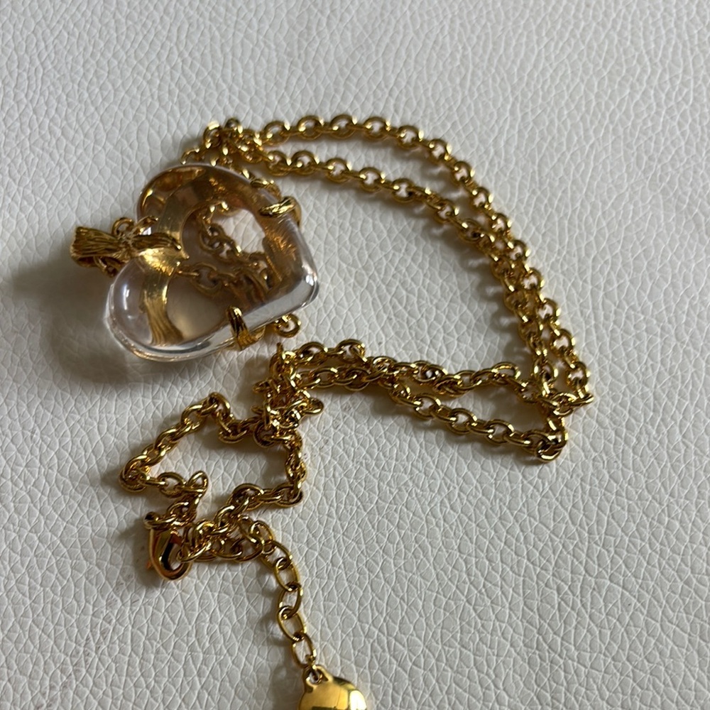 Gold and Clear Heart Necklace and Earrings Set - Picture 6 of 10